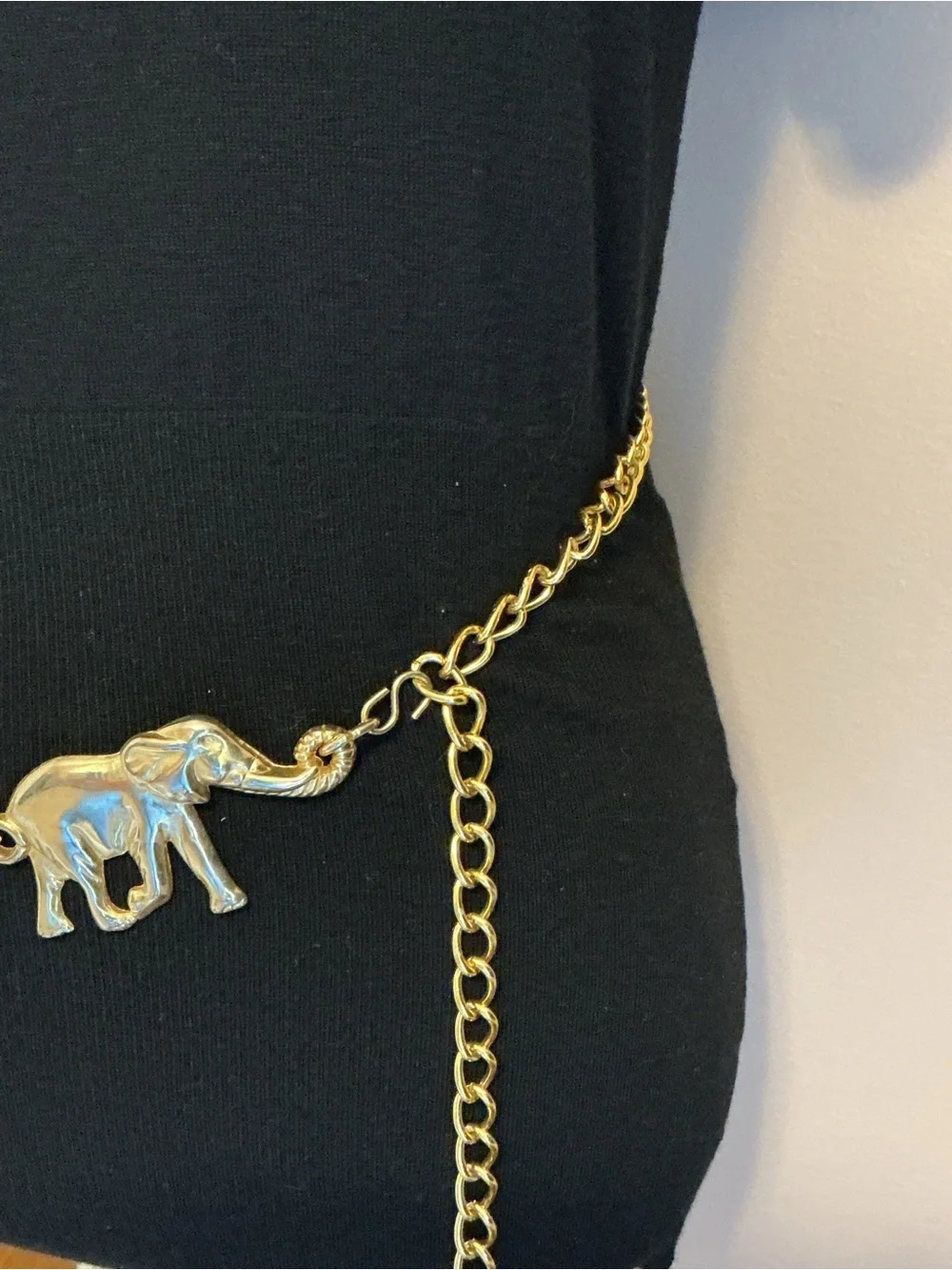 Vintage Gold Tone Metal Elephant Chain Link Adjustable Belt Fits up to 44”